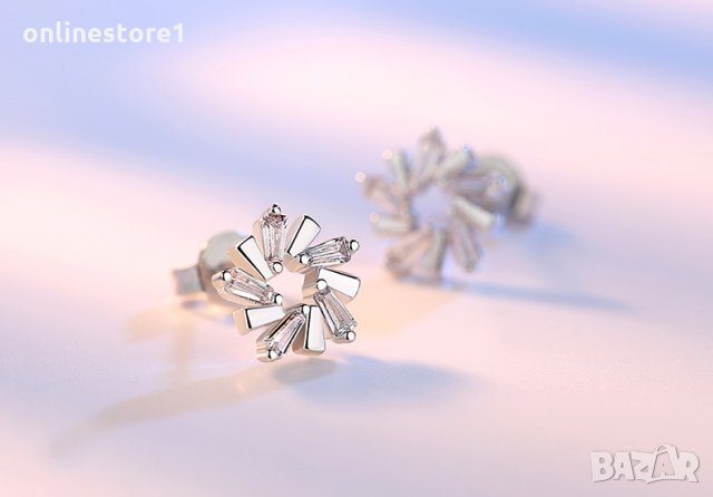 Сребърни Обеци Ледено цвете - 925 печат сребро BA230, снимка 3 - Обеци - 28147894