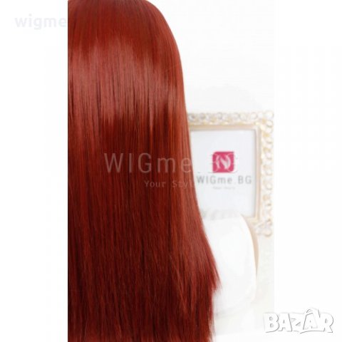 Дълга права червена перука с бретон Вивиан, снимка 4 - Аксесоари за коса - 32378816