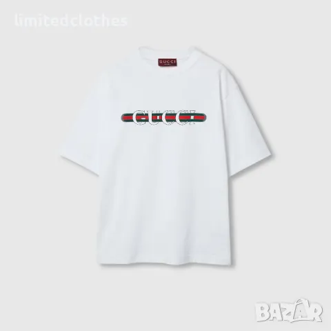 GUCCI White Web Logo Print Oversized Fit Мъжка Тениска size S (L), снимка 3 - Тениски - 47274820