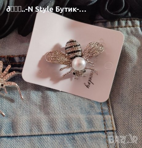 Брошка  пчеличка с камъни и перла, снимка 2 - Други - 38103754