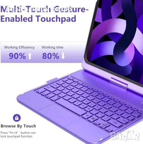 Нов Калъф с клавиатура за iPad 10-то поколение 10.9” с тъчпад и RGB кейс, снимка 3 - Клавиатури и мишки - 49405973