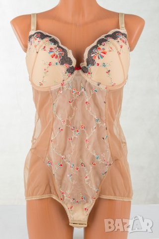 Тюлено боди в бежово с бродерии 80D марка Sawren , снимка 2 - Бельо - 28649202