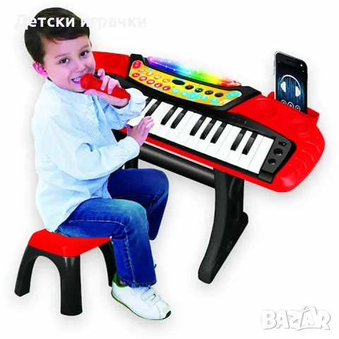 Детско пиано със столче и микрофон, 37 клавиша , снимка 5 - Музикални играчки - 48696398