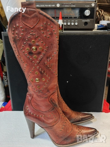 Дамски кожени ботуши с ток тип Western 36 номер , снимка 2 - Дамски ботуши - 51923036