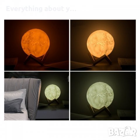 3D лампа със стойка Луна с активиране чрез почукване, снимка 5 - Настолни лампи - 32385681