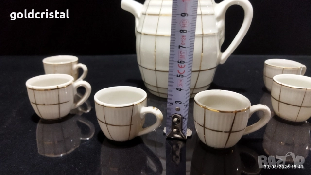 Стар български порцелан бърдуче с чашки , снимка 3 - Антикварни и старинни предмети - 51546966