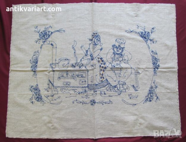 30-те Ръчна Бродерия върху тъкан Ленен Плат, снимка 9 - Антикварни и старинни предмети - 27116284