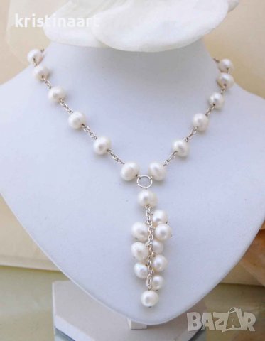 Сребърно колие *Ахинора* от eстествени бели перли, снимка 1 - Колиета, медальони, синджири - 37704810