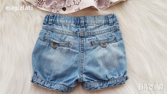 Къси дънкови панталони и туника 3-6 месеца, снимка 4 - Бебешки дънки - 32612836