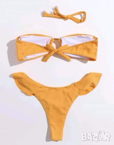 Налични! Дамски бански жълт бриджитка висока талия, снимка 2 - Бански костюми - 12936199