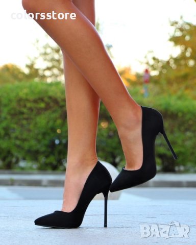 Обувки на ток - черен велур с черен ток - 60, снимка 2 - Дамски обувки на ток - 36599600