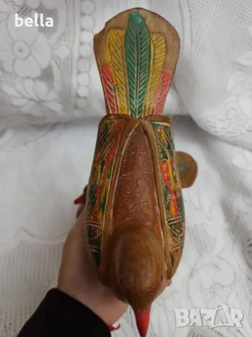 ПРОМО ОБЯВА Комплект 2  стари масивни дървени птици дърворезба ръчно рисувани красиви цветове, снимка 6 - Антикварни и старинни предмети - 47899687