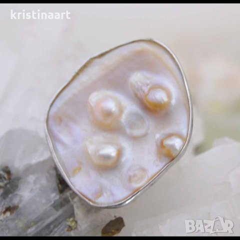 Пръстен с естествен седеф АРТ, снимка 5 - Пръстени - 34919193