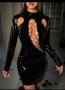  L Черна  рокля от лак / винил /, снимка 1 - Рокли - 43120476