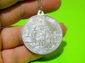 Старинен сребърен медальон за кръщене, рождение, кръщенка с среб. синджирче, кръщене на бебе, снимка 1 - Колиета, медальони, синджири - 40052248