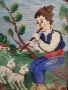 Ръчно ушит гоблен Овчарче, Стара картина, снимка 3