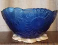 Голяма синя стъклена фруктиера, снимка 1