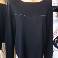 Черна блуза от фино и еластично плетиво с черни камъчета, снимка 1 - Блузи с дълъг ръкав и пуловери - 39166370