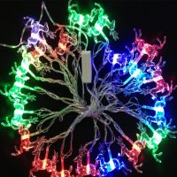 Многоцветни коледни LED лампички с еленчета с щепсел - Многоцветни, дължина - 5м ,28бр лампички, снимка 1 - Декорация за дома - 43023918