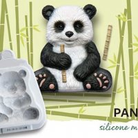 Панда с бамбук силиконов молд форма фондан шоколад гипс смола декор, снимка 1 - Форми - 32714213