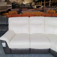 Кожен ъглов диван цвят бяло и тъмно сиво с релакс механизъм, снимка 8 - Дивани и мека мебел - 40621310