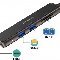 Aceele USB C хъб, 5 в 1  HDMI, 2xUSB 3.0, SD TF четец - дизайнерска версия, снимка 6 - Друга електроника - 40089165