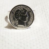 Мъжки сребърен пръстен, пръстен със сребърна монета - американски  долар One Dame 1912 г, снимка 4 - Пръстени - 32967335