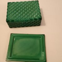 Бохемска стъклена малахитова кутия, снимка 3 - Антикварни и старинни предмети - 44052222