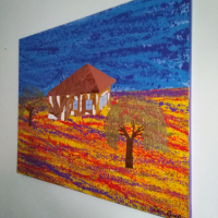 Димитър Краевски-авторски абстрактен пейзаж акрил върху платно с подрамка , снимка 2 - Картини - 36397556