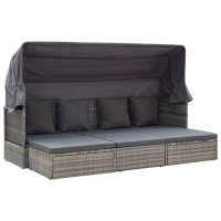 vidaXL Градинско лаундж легло със сенник смесено сиво полиратан（SKU:46158, снимка 1 - Градински мебели, декорация  - 44923890