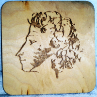 Барелеф на Пушкин. Рисунка с пирограф върху дърво. 1970-1980, снимка 1 - Пана - 44901133
