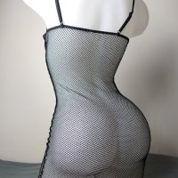 Еротична черна мрежеста прозрачна мини рокля по тялото, снимка 3 - Бельо - 40305364