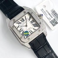 Мъжки часовник Cartier Santos 100 Stainless Steel - Diamond Afterset с автоматичен механизъм, снимка 2 - Луксозни - 42935700