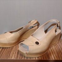 Нови кожени сандали 37-38 номер бежови български обувки, снимка 5 - Сандали - 29021801