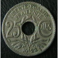 25 сантима 1922, Франция, снимка 1 - Нумизматика и бонистика - 28427504