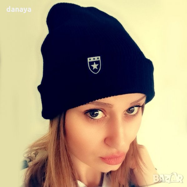 2560 Топла черна плетена зимна шапка с щампа, унисекс, снимка 1