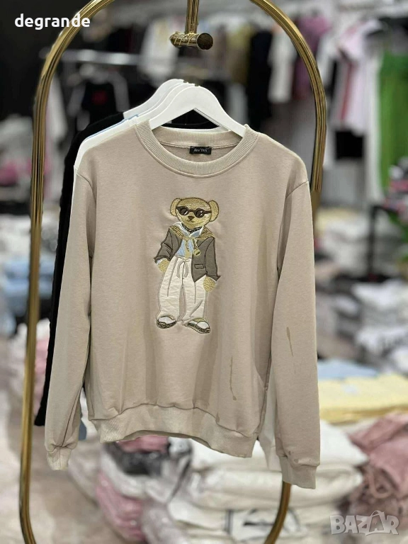 Памучна дамска блуза с мече , снимка 1