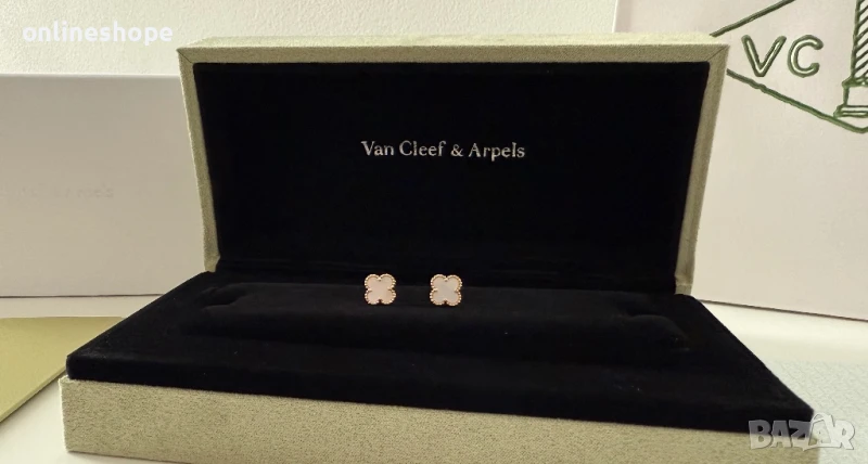Van Cleef & Arpels Обеци с 18к Златно покритие - Цвят бял + Кутия, снимка 1