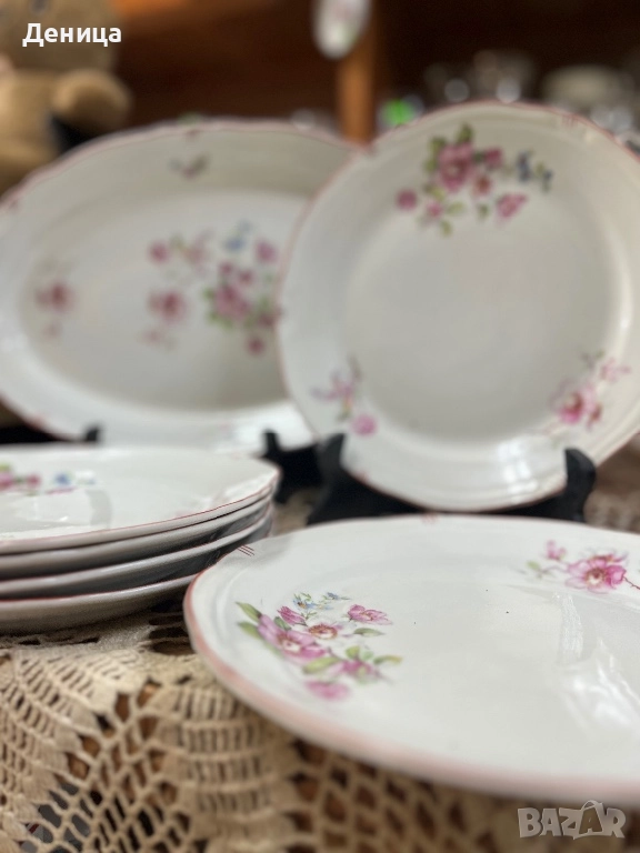  Ябълков цвят на СИП с червени миглички♥️ Плато-36 см 6 броя за основно-23.5 см , снимка 1