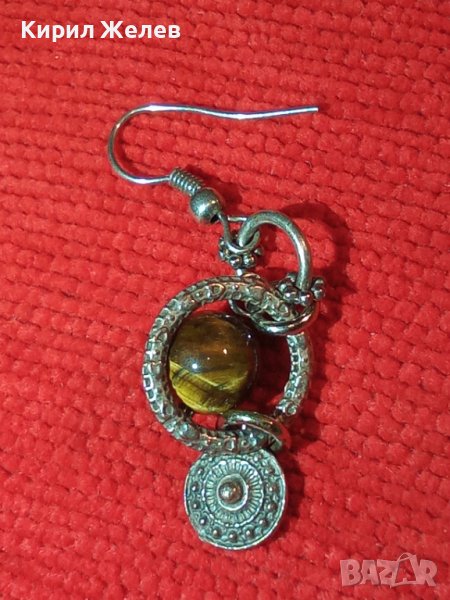ПОСРЕБРЕНА МЕДНА СКЪПОЦЕННА АР НУВО ОРНАМЕНТИРАНА ОБЕЦА с РЪЧНО ПОЛИРАН КАМЪК ТИГРОВО ОКО 38230, снимка 1