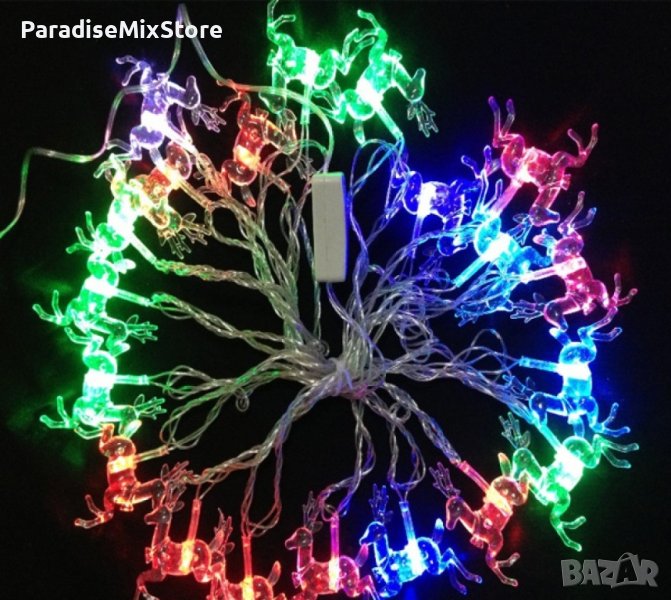 Многоцветни коледни LED лампички с еленчета с щепсел - Многоцветни, дължина - 5м ,28бр лампички, снимка 1