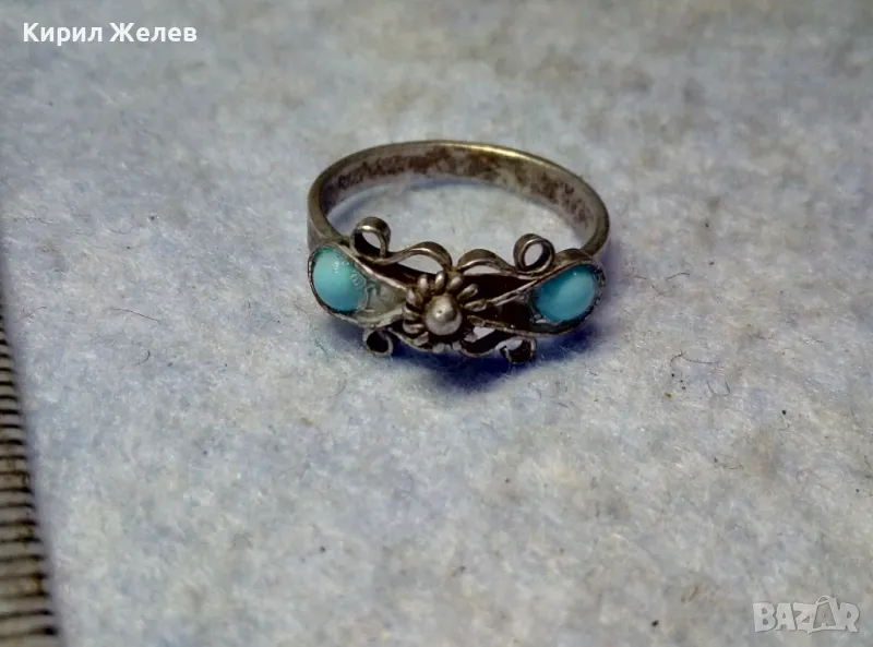 СТАР ТЮРКОАЗЕН МЕЛХИОРЕН ПРЪСТЕН МАЙСТОРСКА РЪЧНА ФИЛИГРАННА ИЗРАБОТКА РУСИЯ 44271, снимка 1
