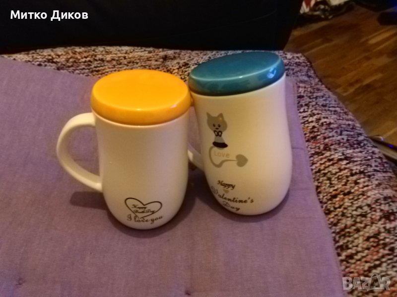 Порцеланова чаша нова Хепи бърт дей-ай лавю-свети валентин-2 броя нови с капак 350млл, снимка 1
