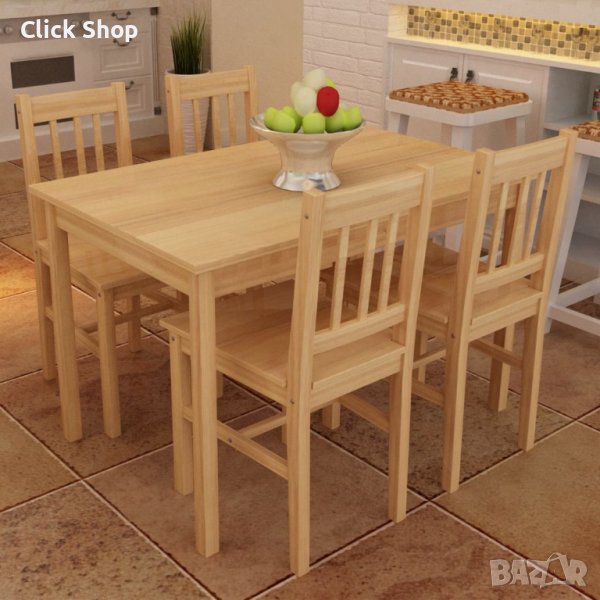 Дървена маса за хранене с 4 стола от натурално дърво, снимка 1