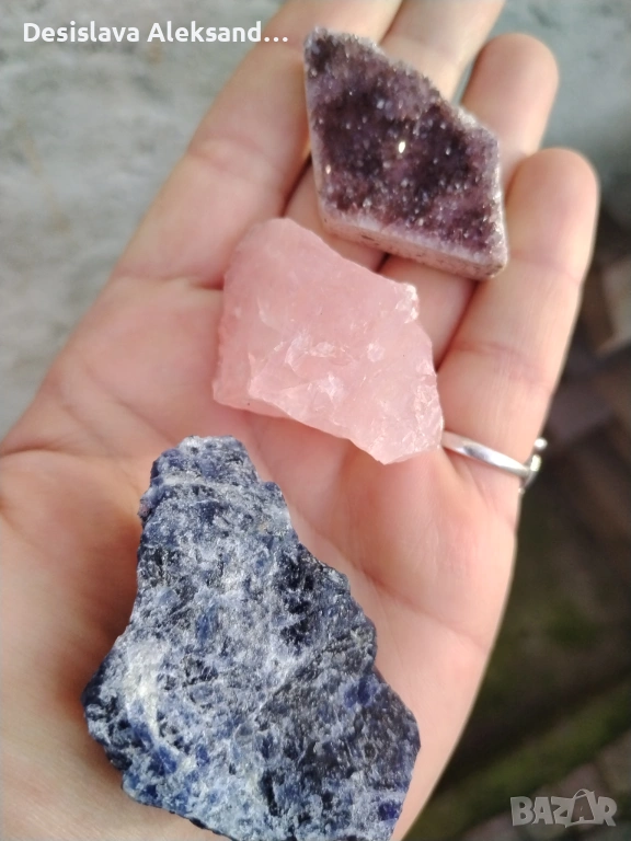 Лот от три образеца: аметист, розов кварц и содалит, снимка 1