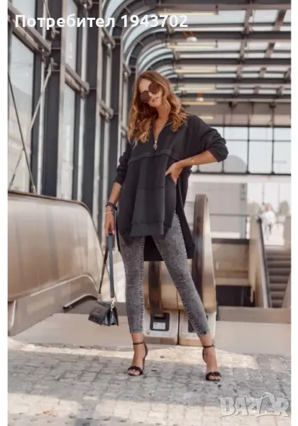 Дамска туника с качулка в черен цвят FI678 FASARDI, снимка 1