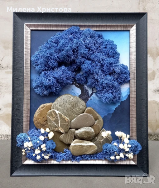 Картина със скандинавски мъх и камъчета , снимка 1