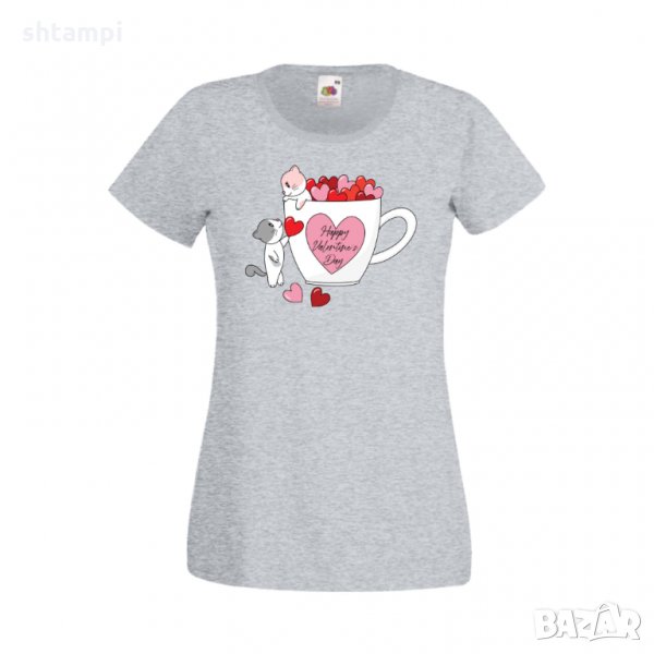 Дамска тениска Свети Валентин Happy Valentines Day Cats On Mug, снимка 1
