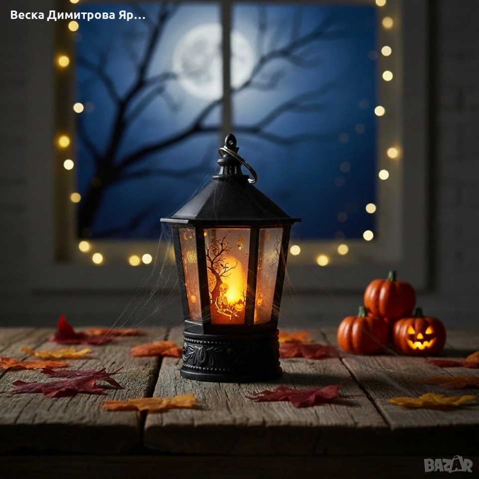 Декоративен LED фенер за Хелоуин – Реалистичен пламък и тематични шарки, снимка 1
