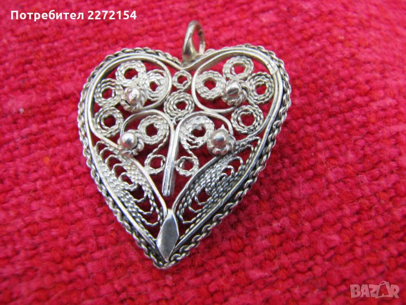 Сребърен филигранен медальон сърце, снимка 1